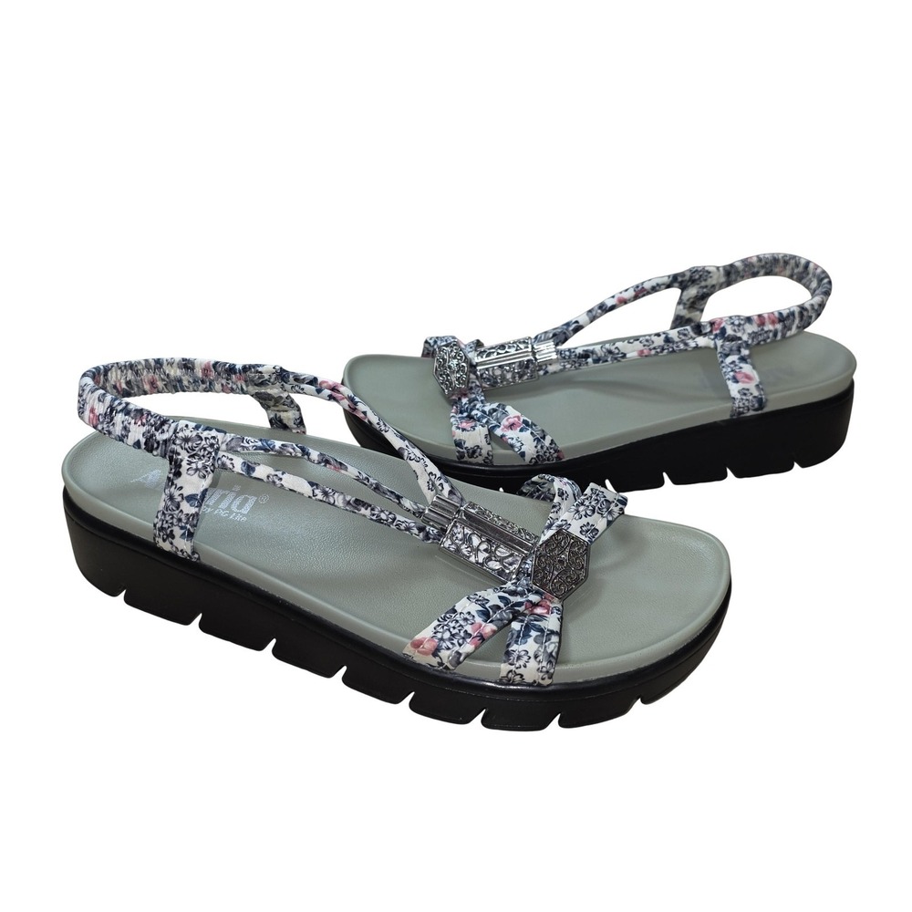 Alegria Sandals Women 9 Multicolor Floral Strappy Wedge Comfort Slip On Shoes